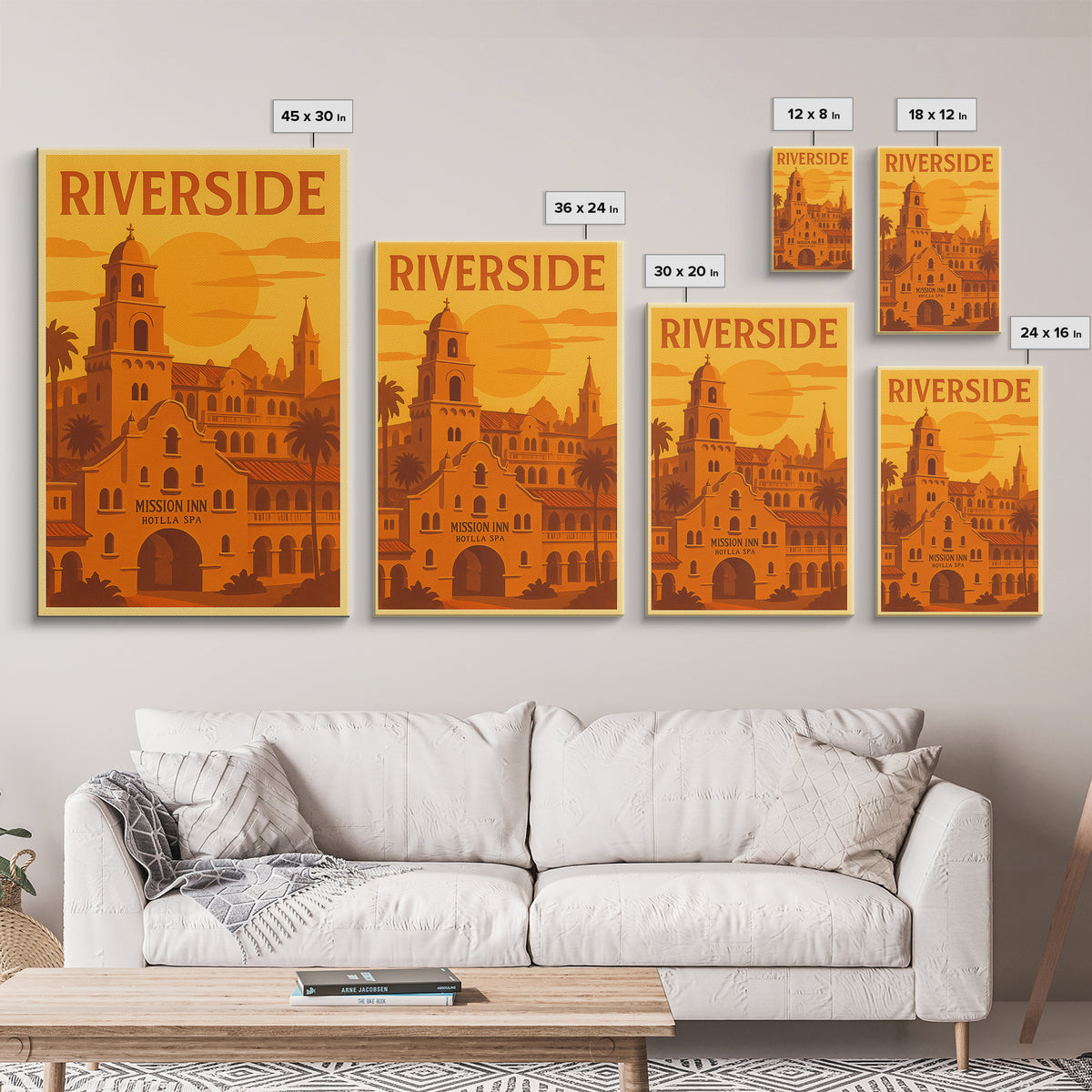 Riverside California Travel Poster, Framed Canvas Print, Golden Travel Poster Art, Riverside City Art, Living Room Wall Art, Travel Wall Art
