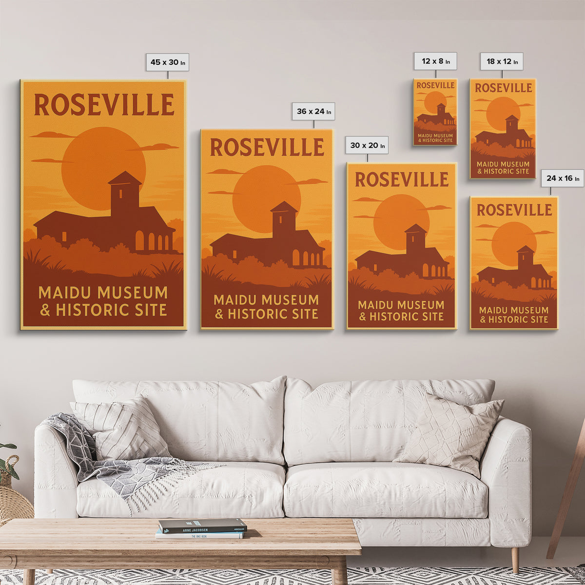 Roseville California Travel Poster, Canvas Print, Golden Poster Art, Roseville Art Print, Office Decor, Retro Travel Print, Travel Gift