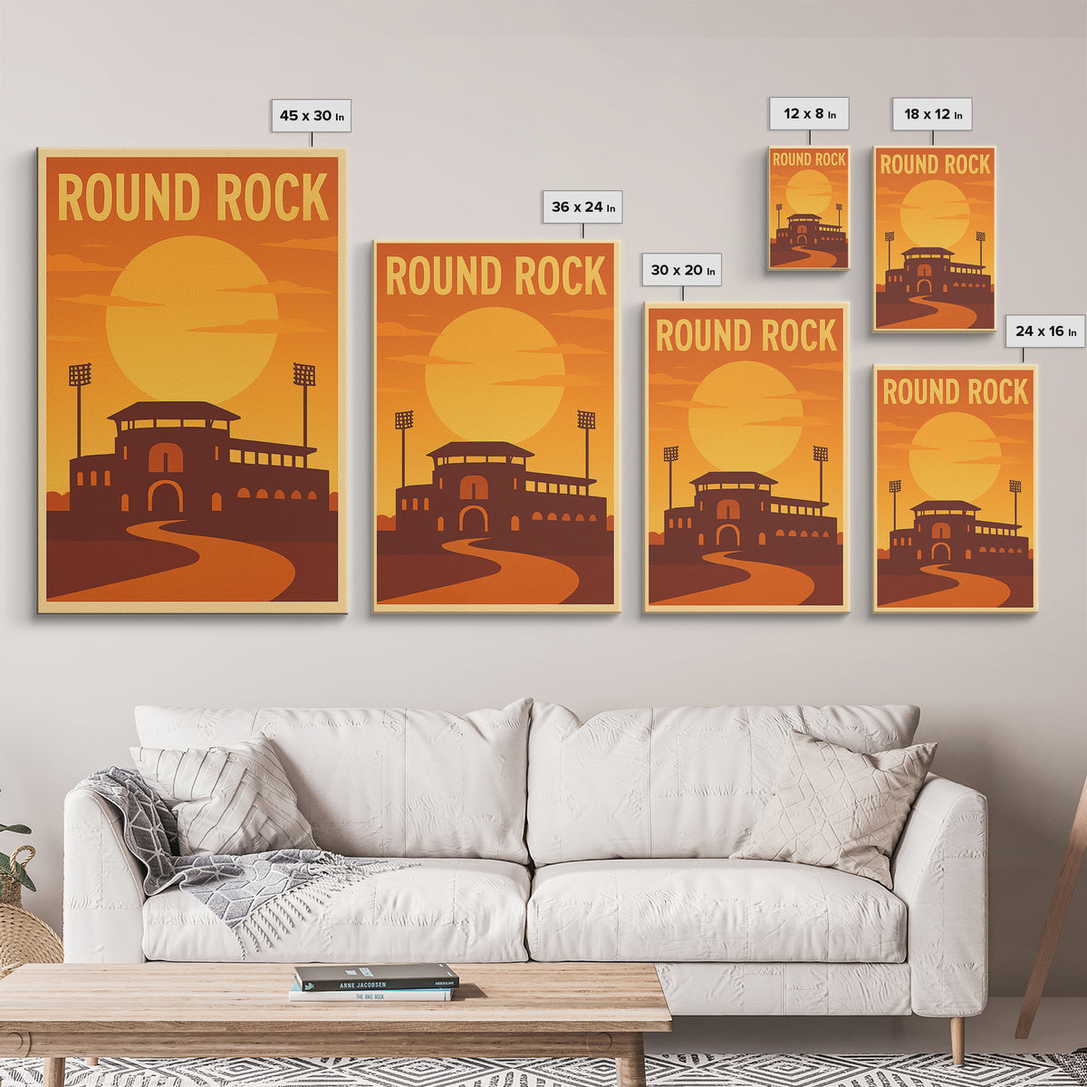 Round Rock Texas Travel Poster, Canvas Print, Gold Art Deco Poster Art, Round Rock City Art, City Illustration, Art Print, Travel Wall Art