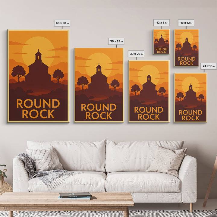 Round Rock Travel Poster, Canvas Print, Gold Art Deco Poster Art, Round Rock Wall Art, Travel Wall Art, Travel Poster Set, Fine Art Print