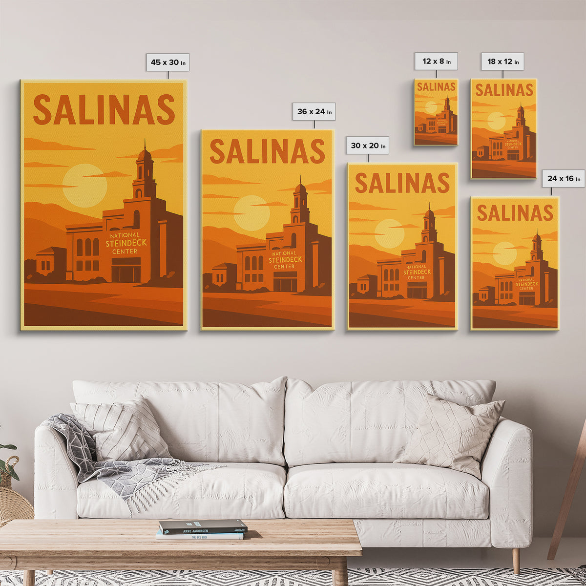 Salinas California Travel Poster, Framed Canvas Print, Gold Art Deco Poster Art, Salinas Art Print, Vintage City Poster, City Travel Prints