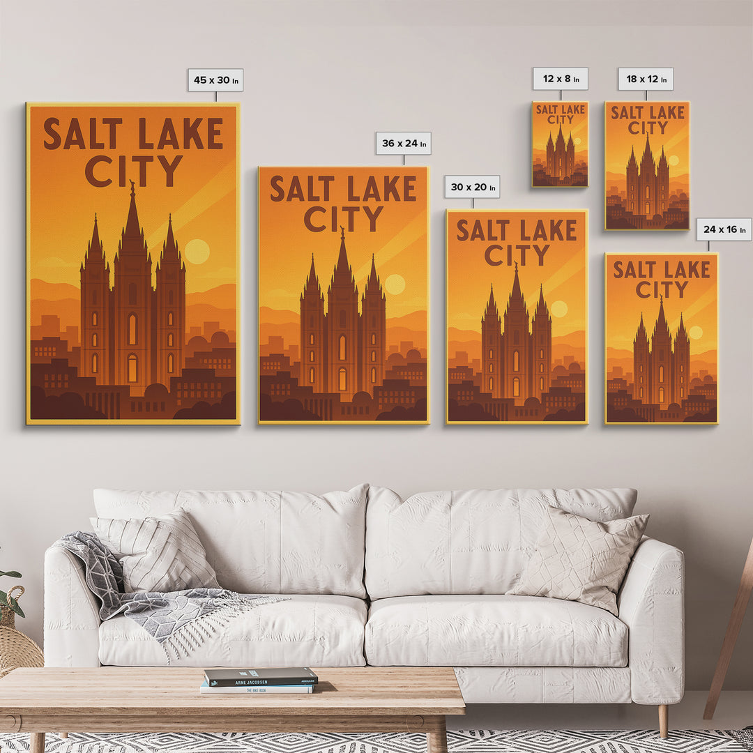 Salt Lake City Utah Travel Poster, Canvas Print, Gold Art Deco Poster Art, Salt Lake City City Art, Wall Decor, Mid Century Wall Art
