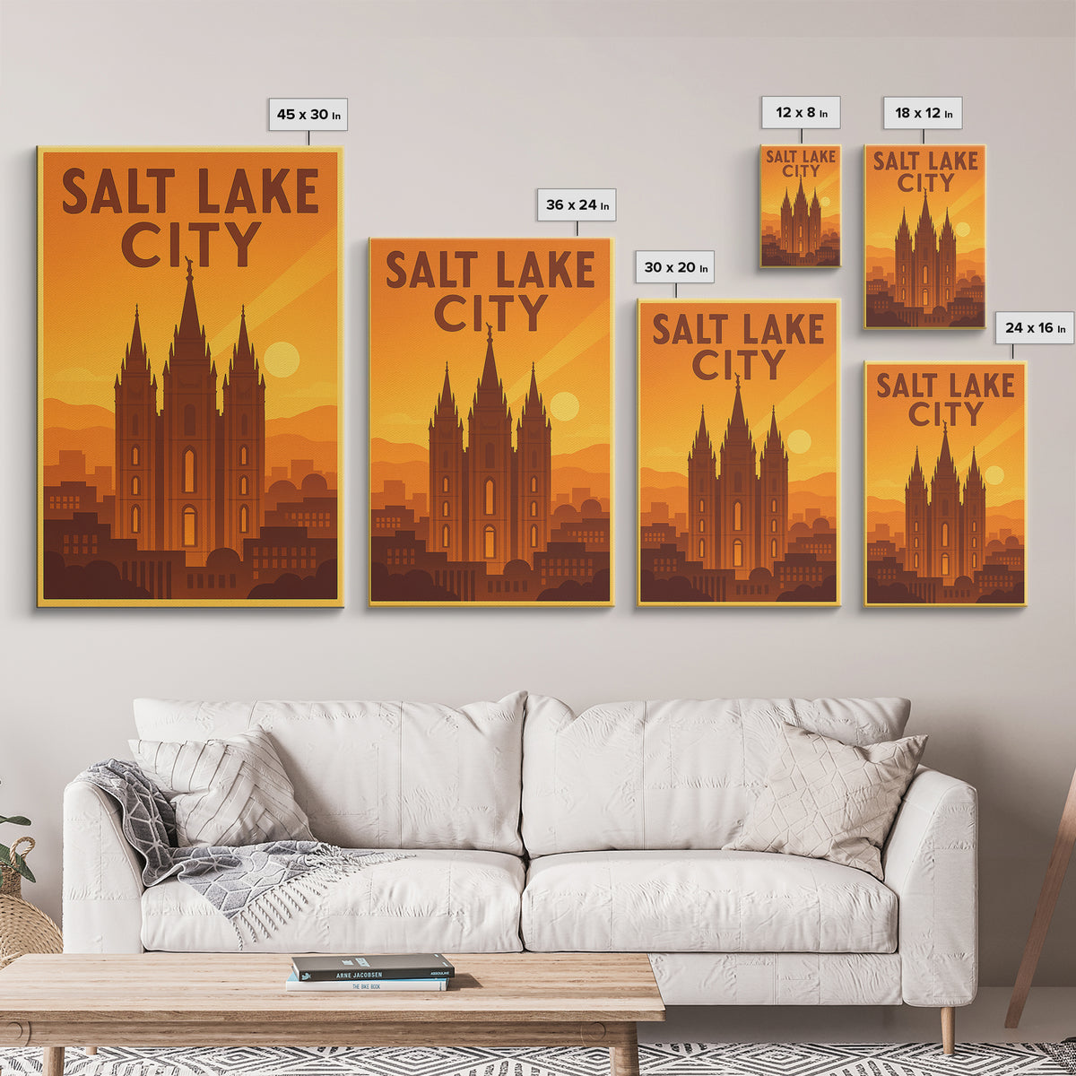 Salt Lake City Utah Travel Poster, Canvas Print, Gold Art Deco Poster Art, Salt Lake City City Art, Wall Decor, Mid Century Wall Art