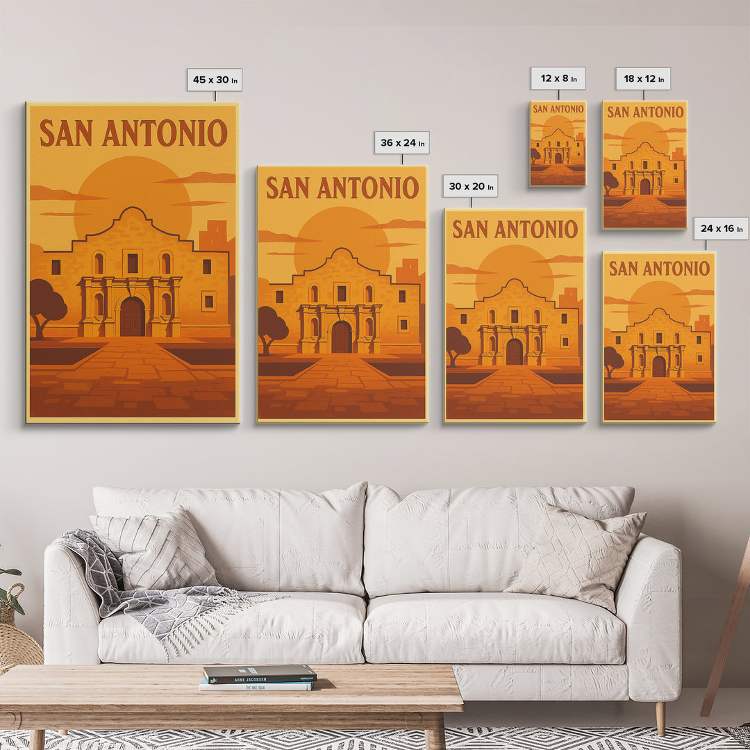 San Antonio Texas Travel Poster, Canvas Print, Warm Sunset Silhouette Art, San Antonio Travel Art, Travel Poster Art, Vintage City Art