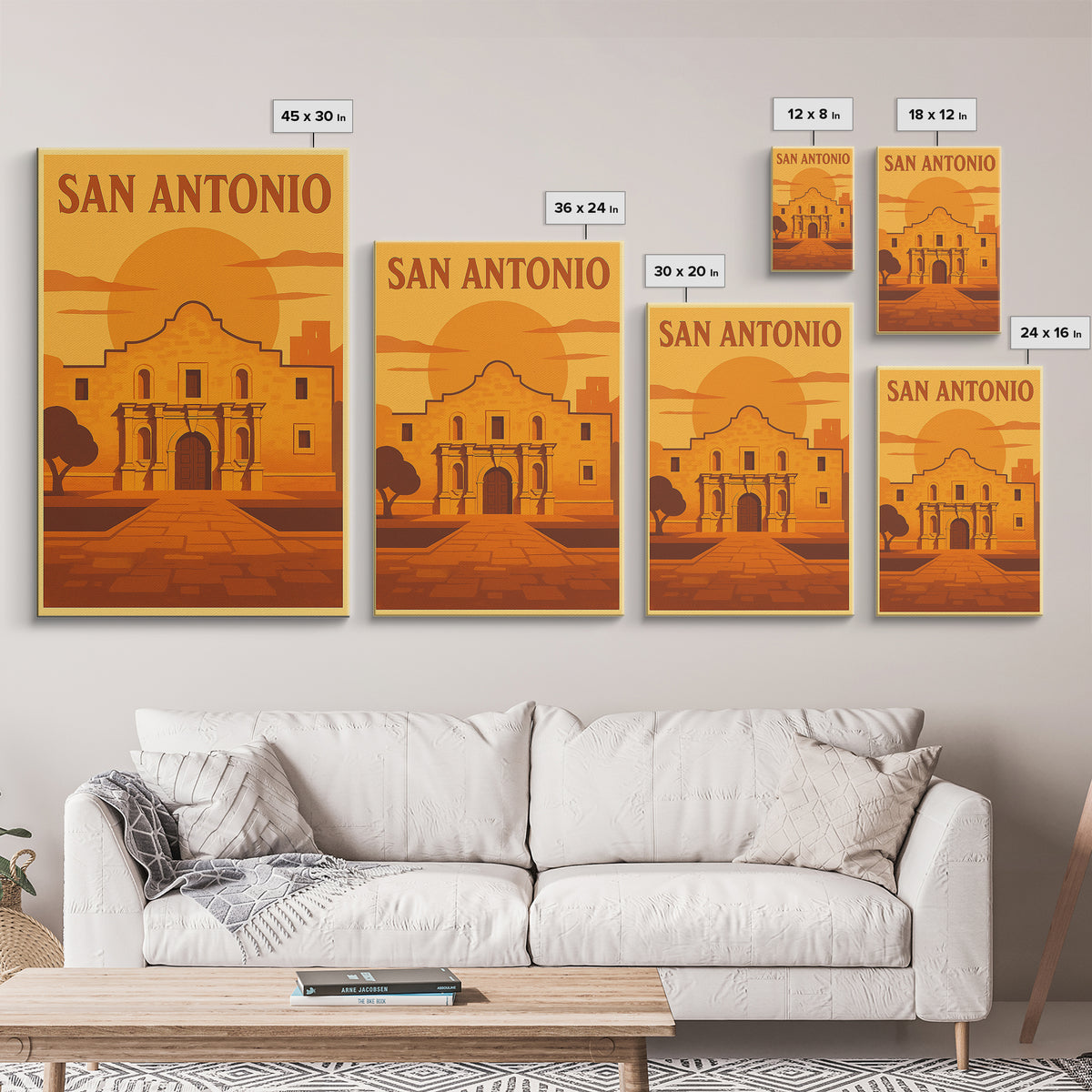 San Antonio Texas Travel Poster, Canvas Print, Warm Sunset Silhouette Art, San Antonio Travel Art, Travel Poster Art, Vintage City Art