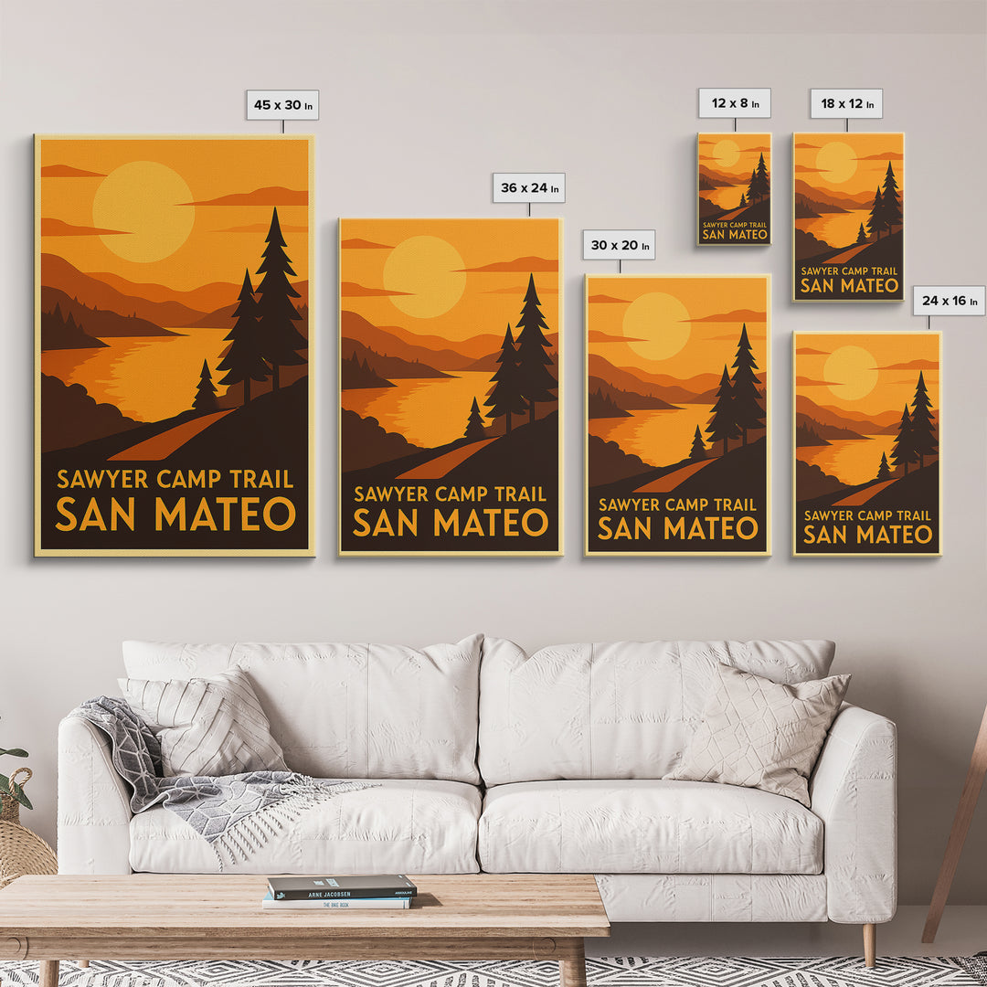 San Mateo Travel Poster, Canvas Print, Warm Sunset Silhouette Art, San Mateo Travel Art, City Travel Prints, Vintage Travel Art