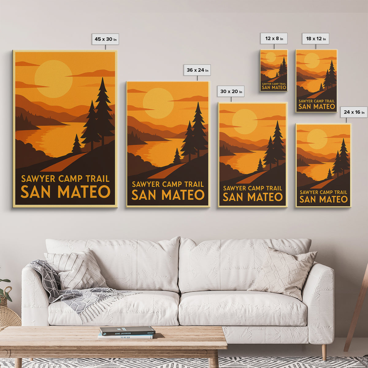 San Mateo Travel Poster, Canvas Print, Warm Sunset Silhouette Art, San Mateo Travel Art, City Travel Prints, Vintage Travel Art