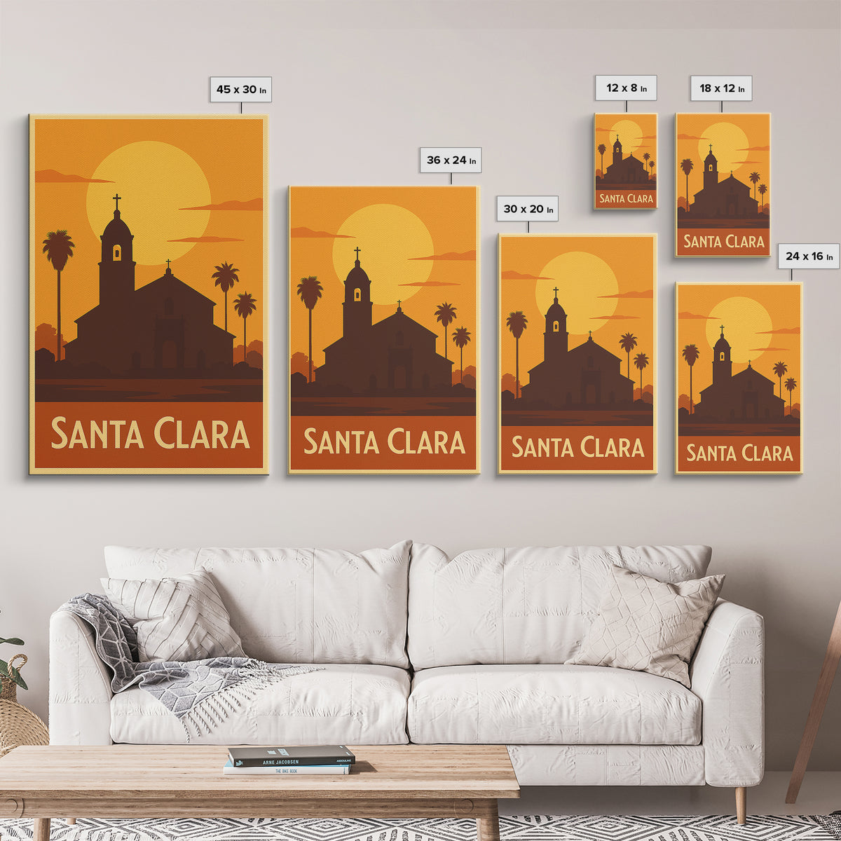 Santa Clara Travel Poster, Framed Canvas Print, Gold Art Deco Poster Art, Santa Clara Art Print, Travel Art Print, Home Office Decor