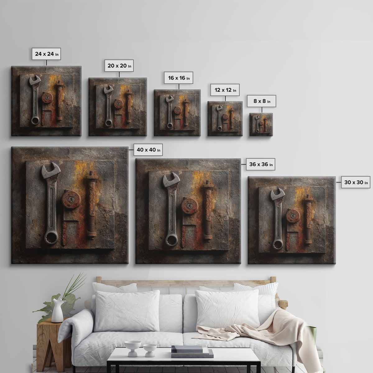Wrench and Bolts Arranged Like Old Master Canvas Print, Garage Art, Car Wall Art, Garage Decor, Motor, Fathers Day Art, GAR-1x1-18