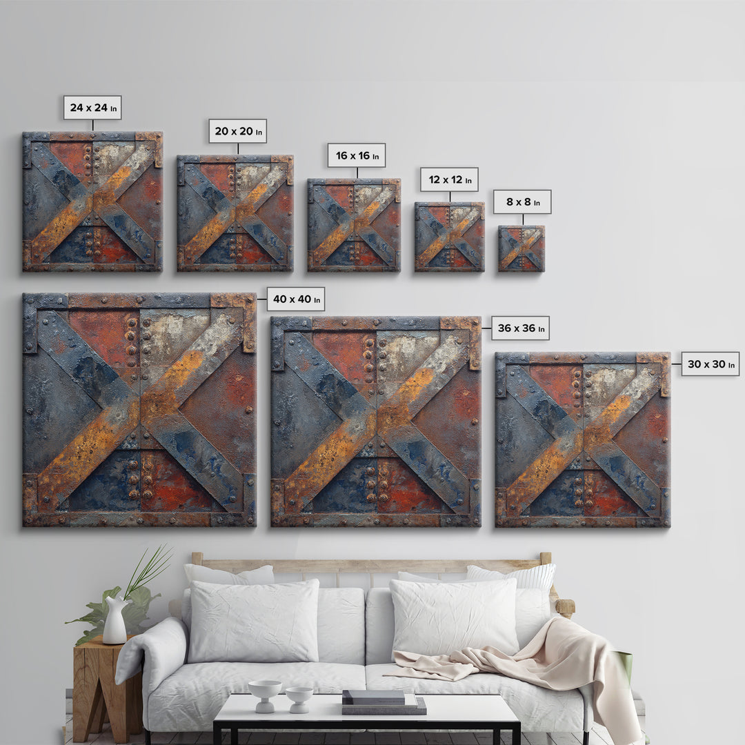 Steel and Rust Texture Abstract Panel Canvas Print, Garage Art, Car Poster, Garage Decor, Abstract Art, Motor, Game Room Art, GAR-1x1-23