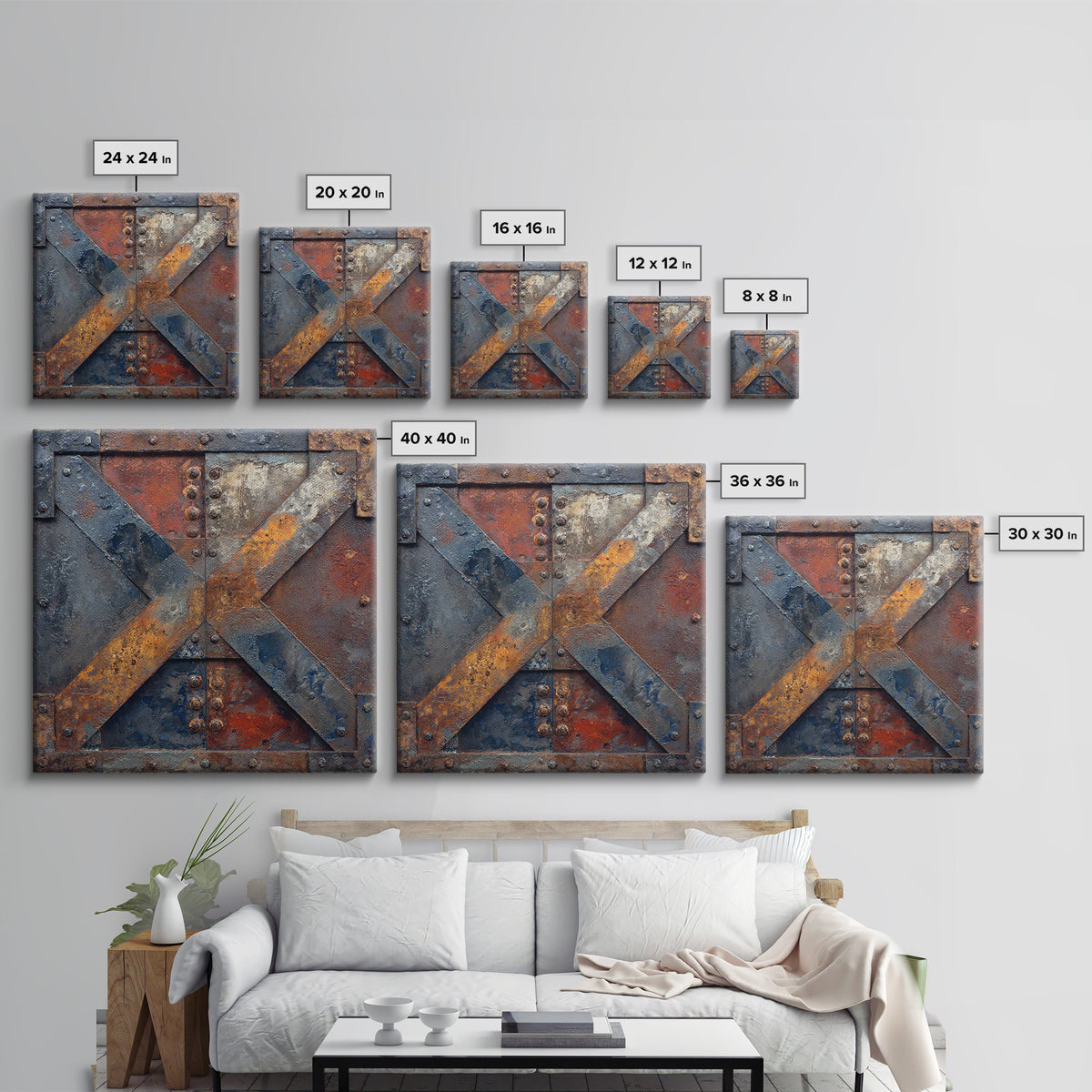 Steel and Rust Texture Abstract Panel Canvas Print, Garage Art, Car Poster, Garage Decor, Abstract Art, Motor, Game Room Art, GAR-1x1-23