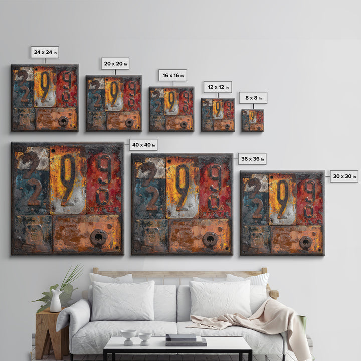 Rusty License Plate Collage Framed Canvas Print, Garage Art, Modern Decor, Garage Decor, Fine Art, Motor, Home Decor, GAR-1x1-80