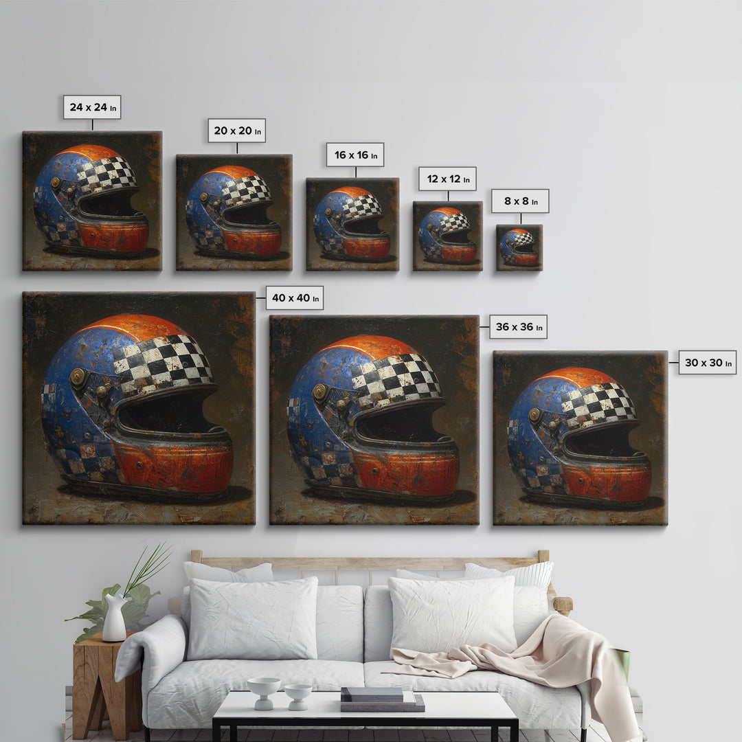 Racing Helmet with Checkered Flag Pattern Canvas Print, Garage Art, Garage Art Poster, Garage Decor, Fine Art, Motor, GAR-1x1-92