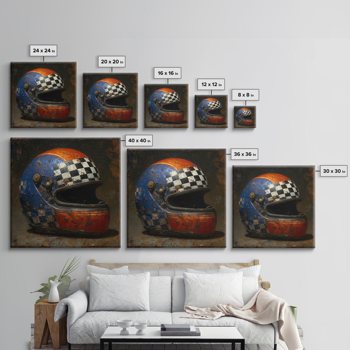 Racing Helmet with Checkered Flag Pattern Canvas Print, Garage Art, Garage Art Poster, Garage Decor, Fine Art, Motor, GAR-1x1-92