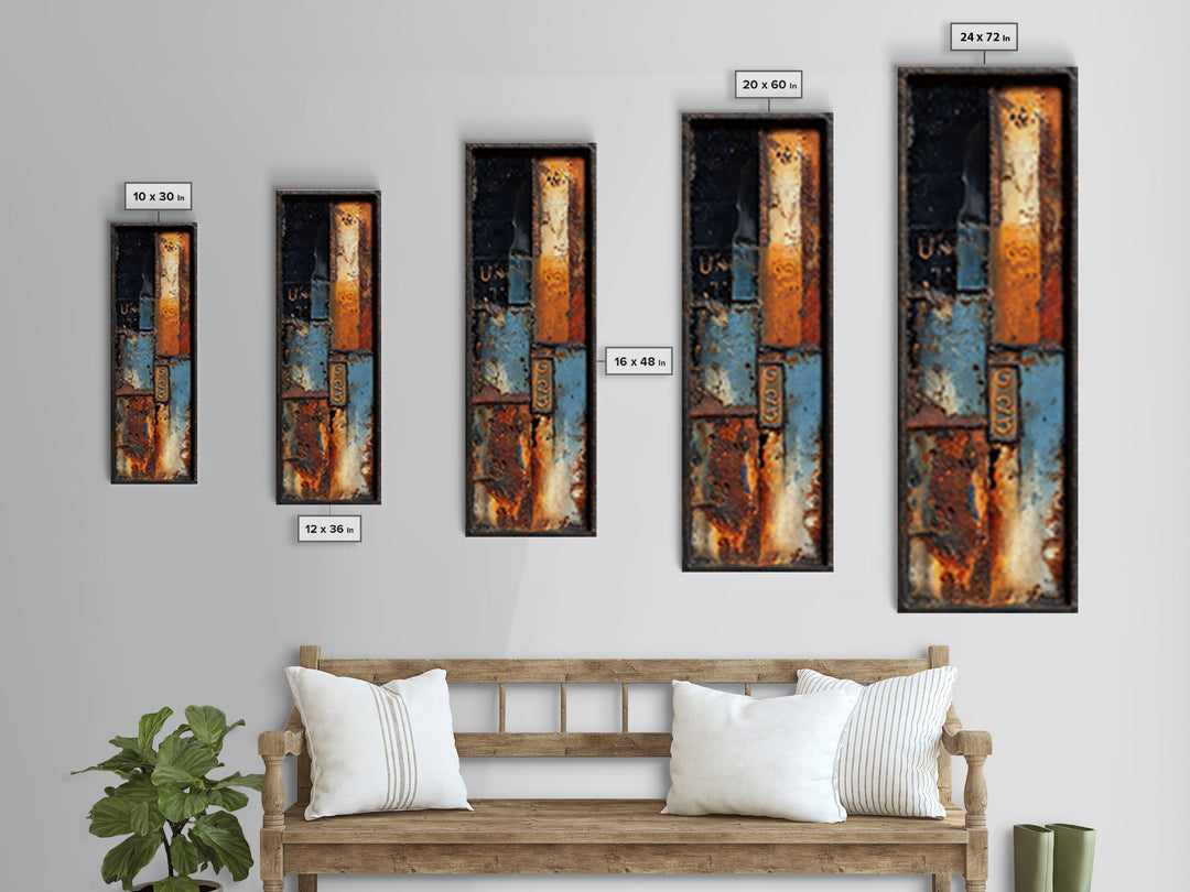 Rusty License Plate Collage Framed Canvas Print, Garage Art, Luxury Decor, Garage Decor, Fine Art, Motor, Large Wall Art, GAR-1x3-20