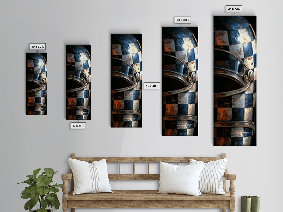 Racing Helmet with Checkered Flag Pattern Canvas Print, Garage Art, Textured Painting, Garage Decor, Fine Art, Motor, GAR-1x3-32