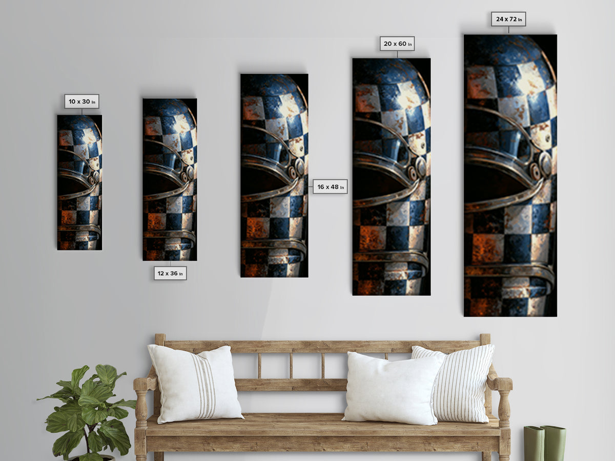 Racing Helmet with Checkered Flag Pattern Canvas Print, Garage Art, Textured Painting, Garage Decor, Fine Art, Motor, GAR-1x3-32