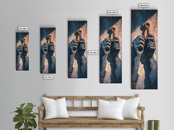 Mechanic Hands Holding a Spark Plug Canvas Print, Garage Art, Garage Decor, Fine Art, Motor, Room Decor, Textured Painting, GAR-1x3-42
