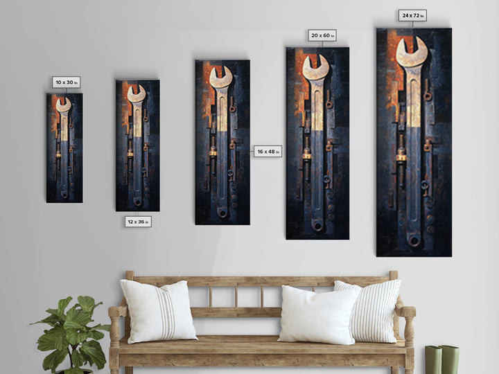 Wrench and Bolts Arranged Like Old Master Framed Canvas Print, Garage Art, Automotive Decor, Garage Decor, Oil Painting, Motor, GAR-1x3-54