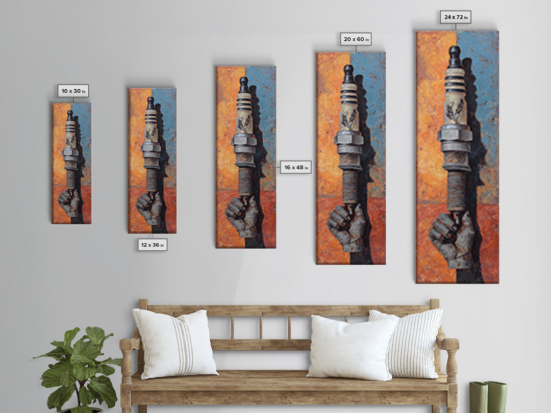 Spark Plug Botanical Specimen Drawing Framed Canvas Print, Garage Art, Sports Posters, Garage Decor, Fine Art, Motor, GAR-1x3-58