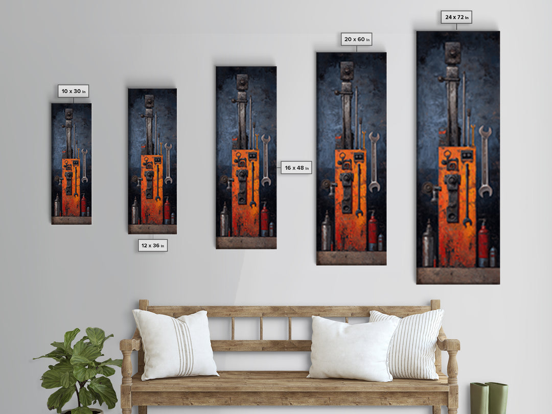 Garage Tool Silhouettes Arranged as Graphic Icons Framed Canvas Print, Garage Art, Fathers Day Art, Garage Decor, Motor, GAR-1x3-74