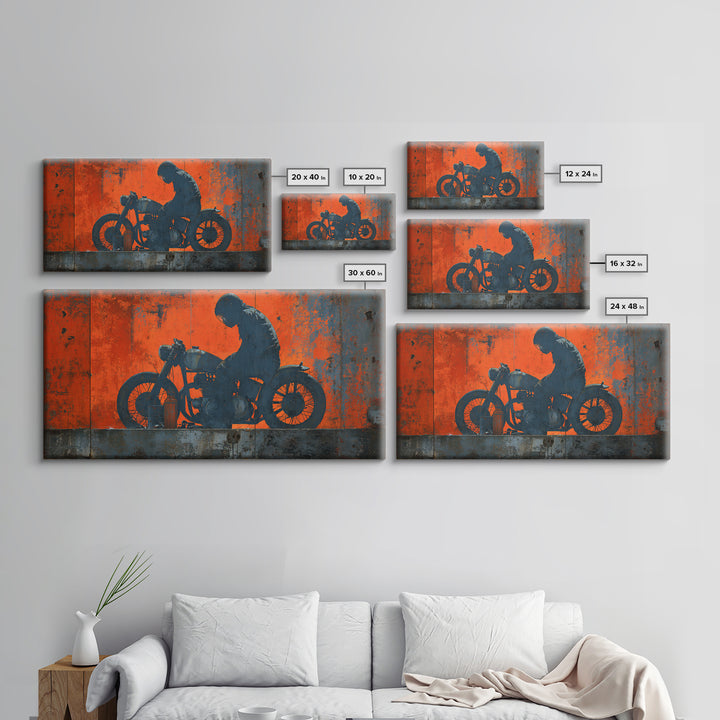 Motorcycle Rider Silhouette Framed Canvas Print, Garage Art, Statement Artwork, Garage Decor, Fine Art, Motor, Wall Decor, GAR-2x1-20