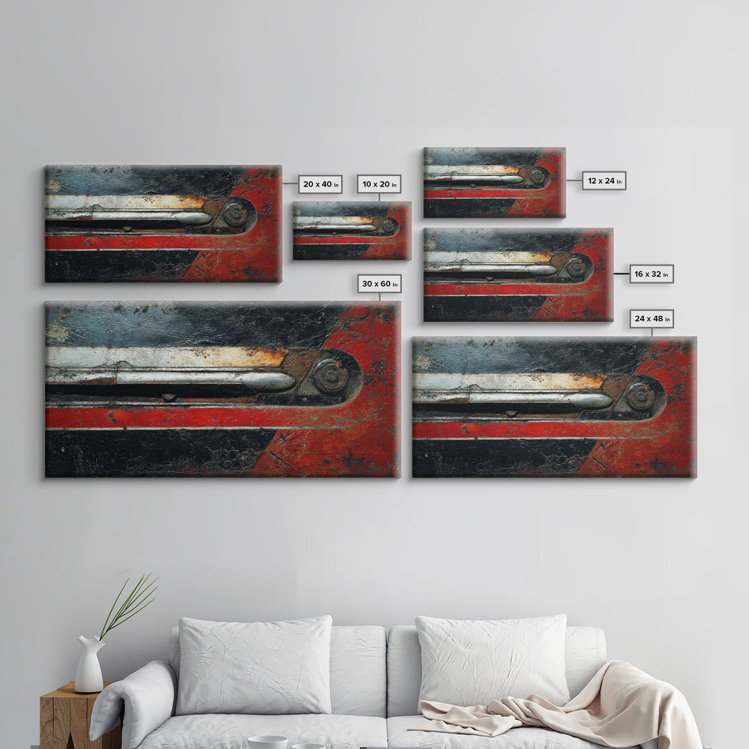 Black and Red Racing Stripe Abstraction Framed Canvas Print, Garage Art, Luxury Decor, Garage Decor, Abstract Art, Motor, GAR-2x1-8