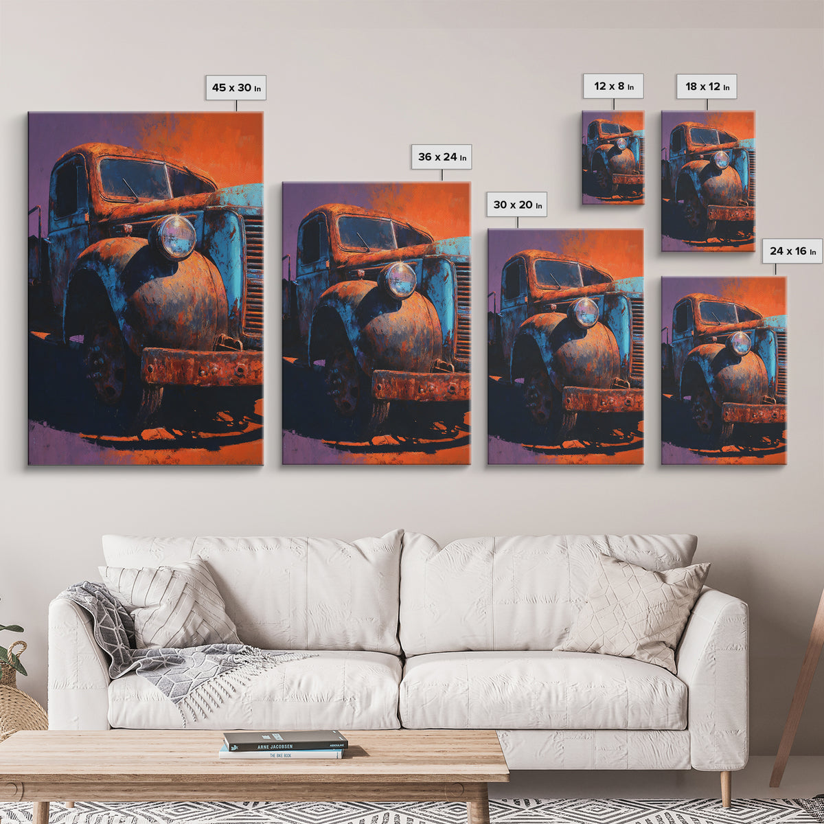Pickup Truck in Dusty Sunset Light Framed Canvas Print, Garage Art, Metal Art, Garage Decor, Motor, Garage Art Poster Download, GAR-2x3-93