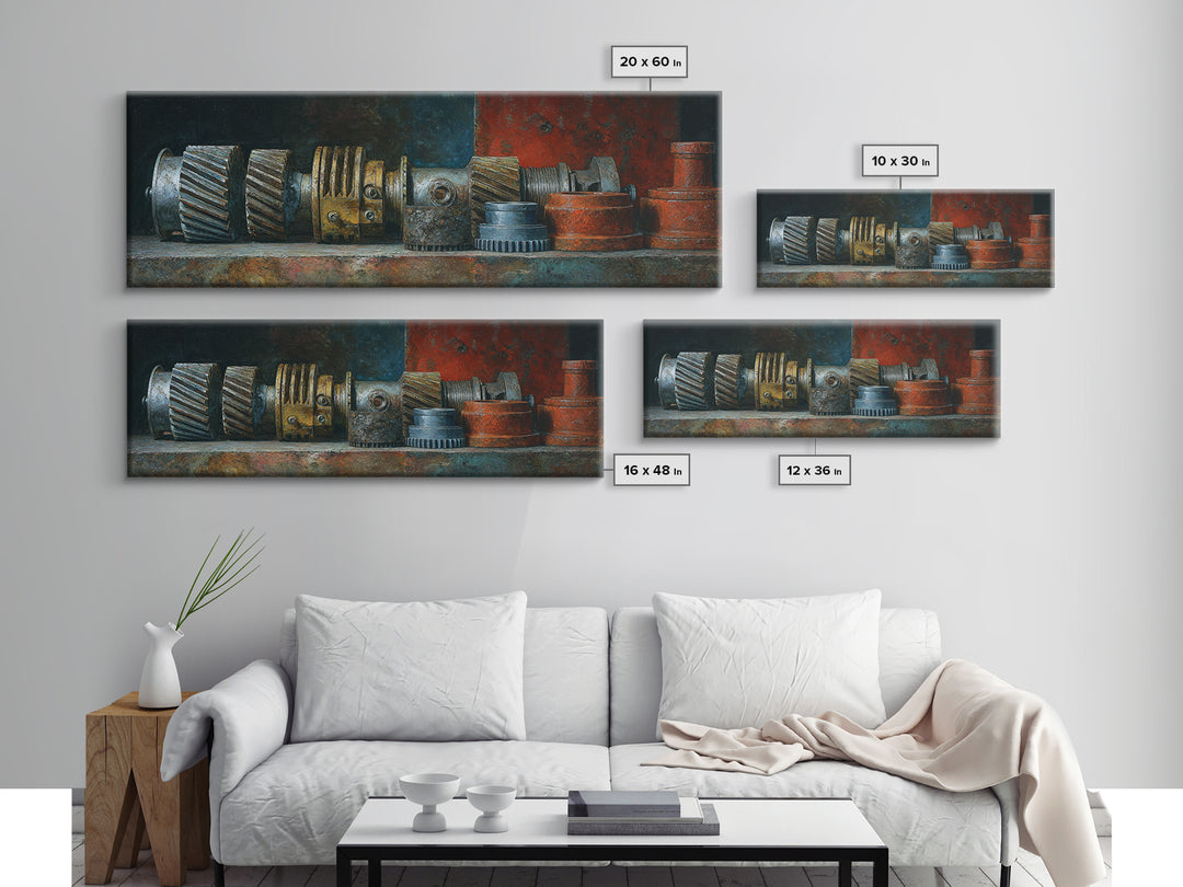 Camshaft and Gears Industrial Still Life Framed Canvas Print, Garage Art, Contemporary Art, Garage Decor, Fine Art, Motor, GAR-3x1-55