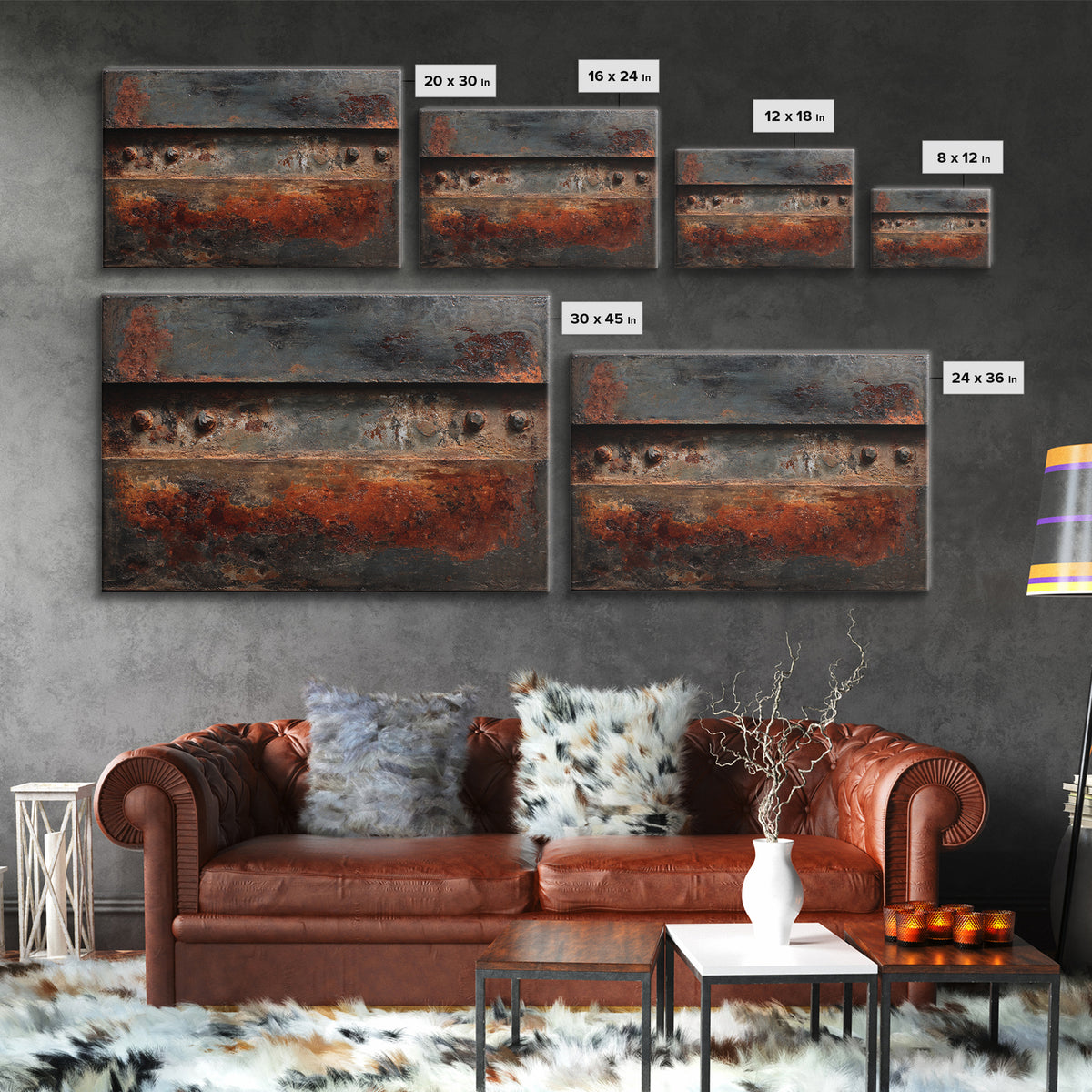 Steel and Rust Texture Abstract Panel Framed Canvas Print, Garage Art, Autumn Wall Art, Garage Decor, Fine Art, Motor, GAR-3x2-27