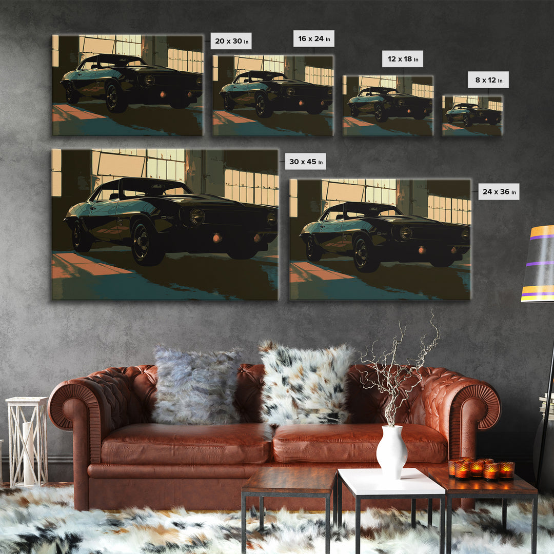 Desert Highway with Muscle Car Silhouette Canvas Print, Garage Art, Automotive Decor, Garage Decor, Oil Painting, Motor, GAR-3x2-73