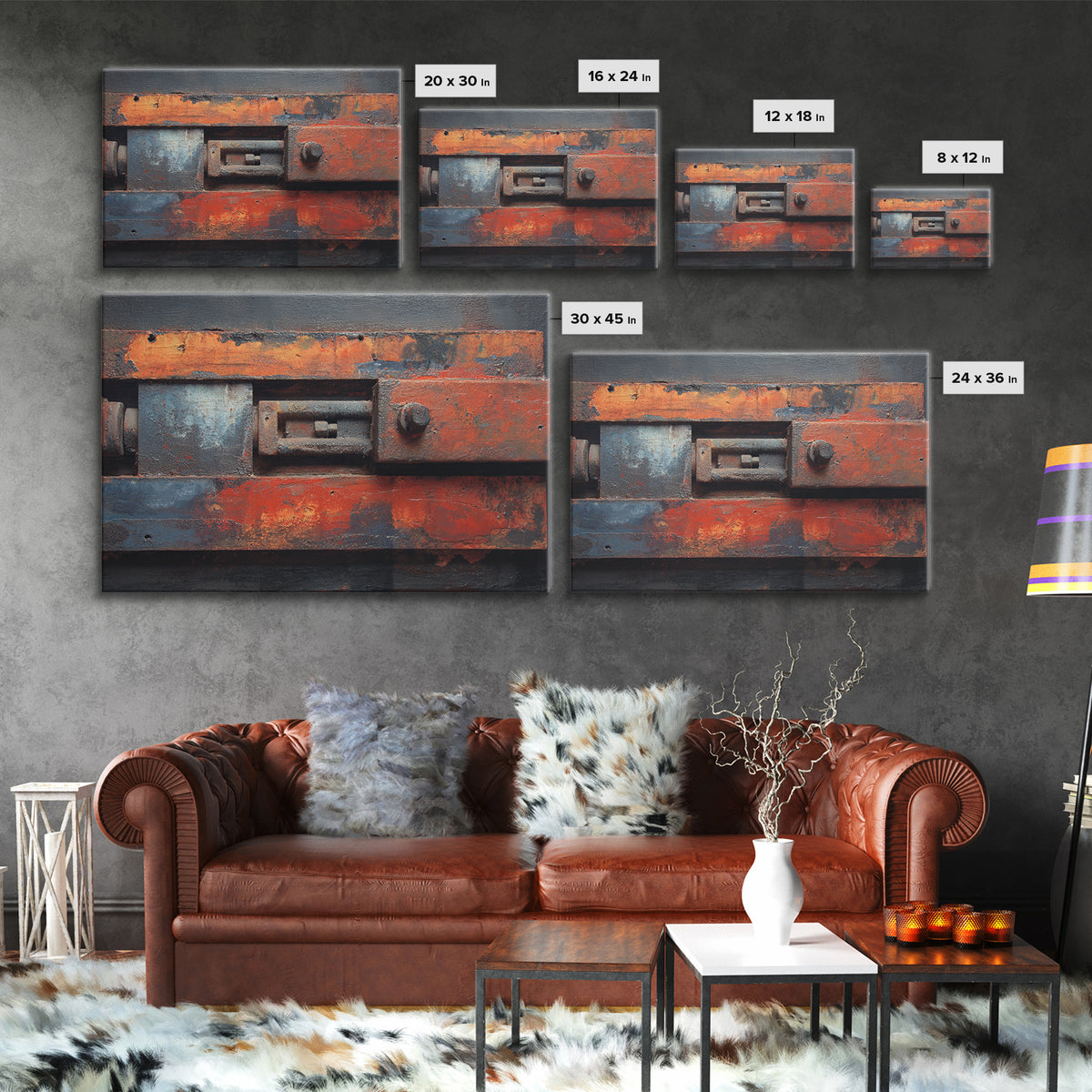 Steel and Rust Texture Abstract Panel Framed Canvas Print, Garage Art, Minimalist Decor, Garage Decor, Abstract Art, Motor, GAR-3x2-99