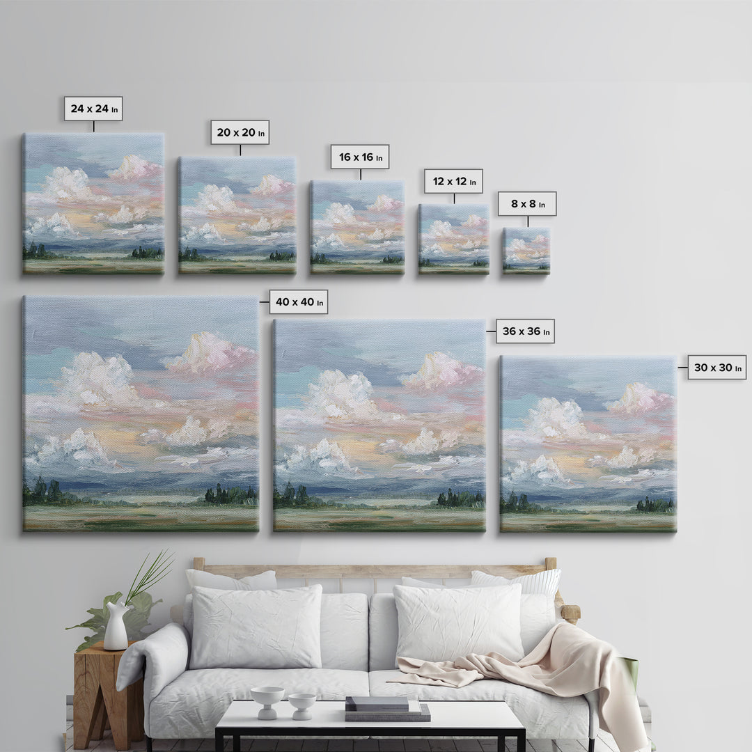 Romantic Cloudscape in Blush and Ivory Framed Canvas Print, Guest Bedroom Art, Digital Print, Bedroom Decor, Fine Art, Guest, GBA-1x1-11