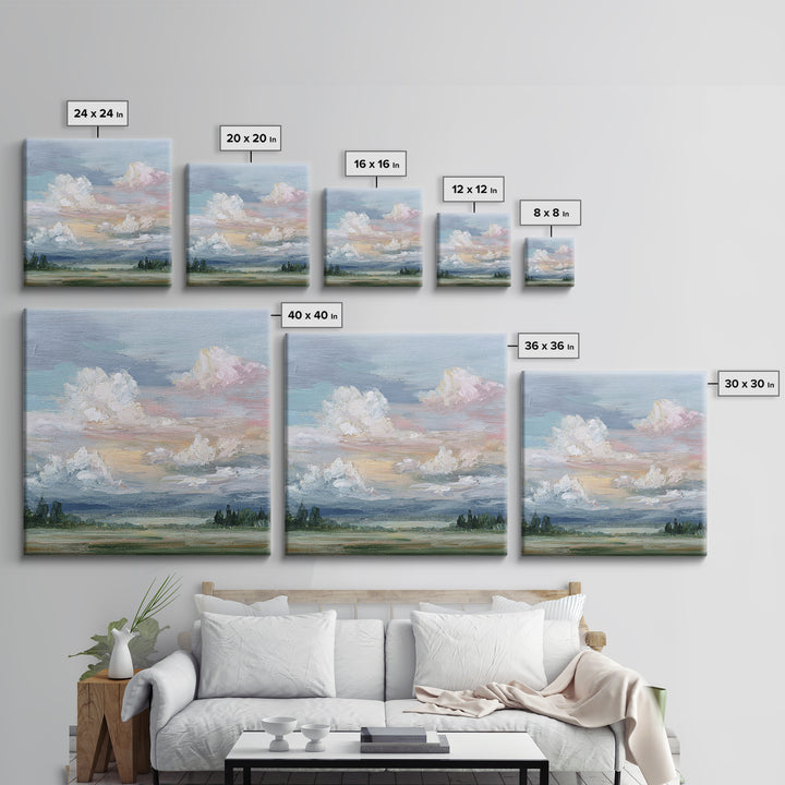Romantic Cloudscape in Blush and Ivory Framed Canvas Print, Guest Bedroom Art, Digital Print, Bedroom Decor, Fine Art, Guest, GBA-1x1-11