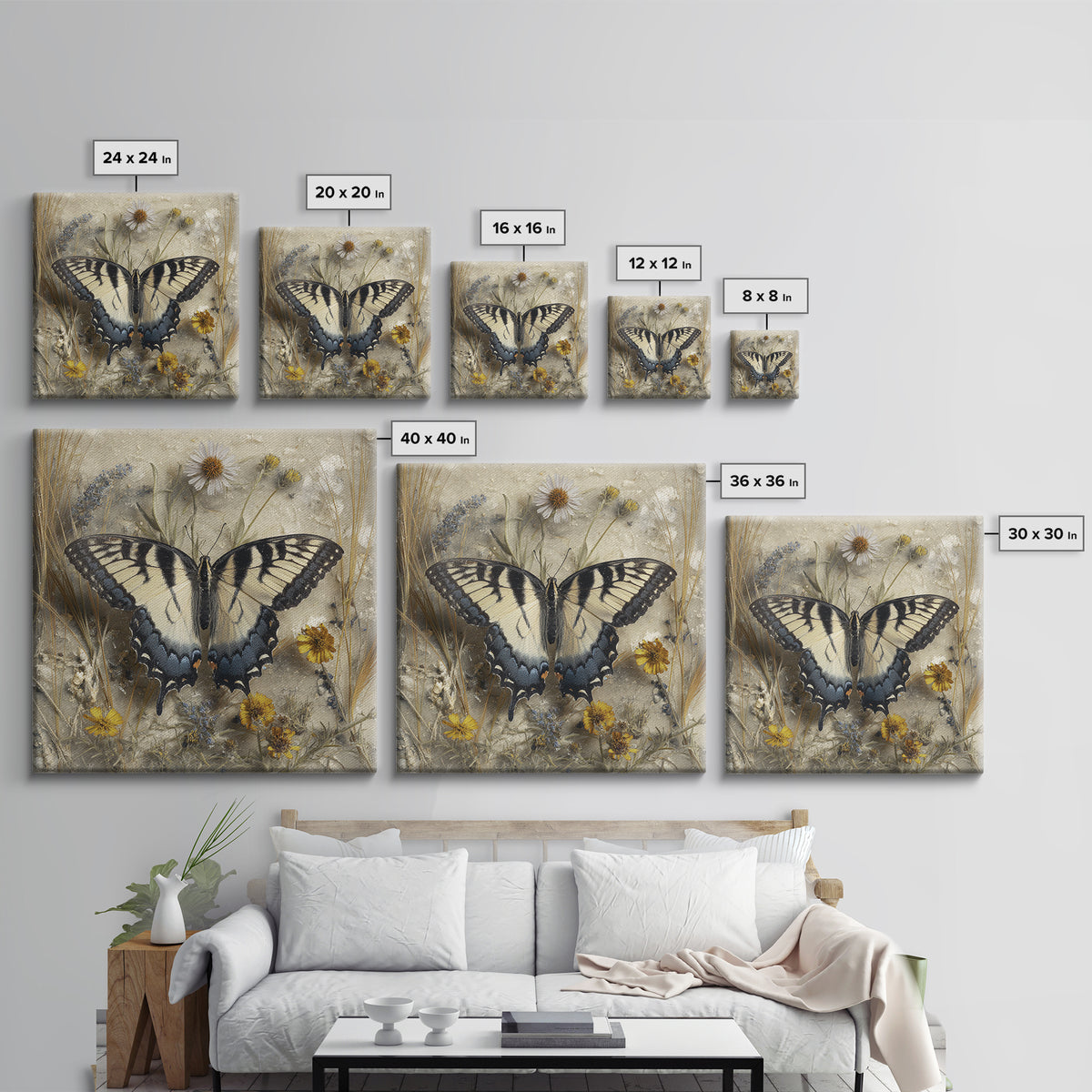 Garden Butterfly and Flowers Specimen Study Canvas Print, Guest Bedroom Art, Wall Art Prints, Bedroom Decor, Fine Art, Guest, GBA-1x1-23