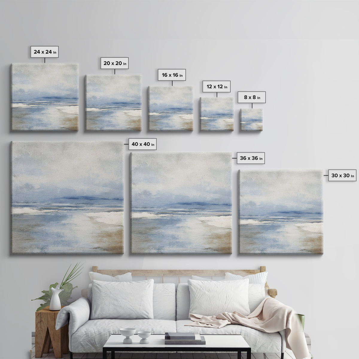 Coastal Dunes in Pale Blue and Sand Framed Canvas Print, Guest Bedroom Art, Fine Art Print, Bedroom Decor, Fine Art, Guest, GBA-1x1-29