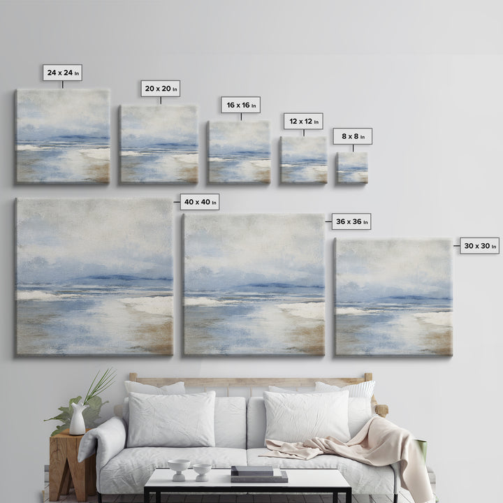 Coastal Dunes in Pale Blue and Sand Framed Canvas Print, Guest Bedroom Art, Fine Art Print, Bedroom Decor, Fine Art, Guest, GBA-1x1-29