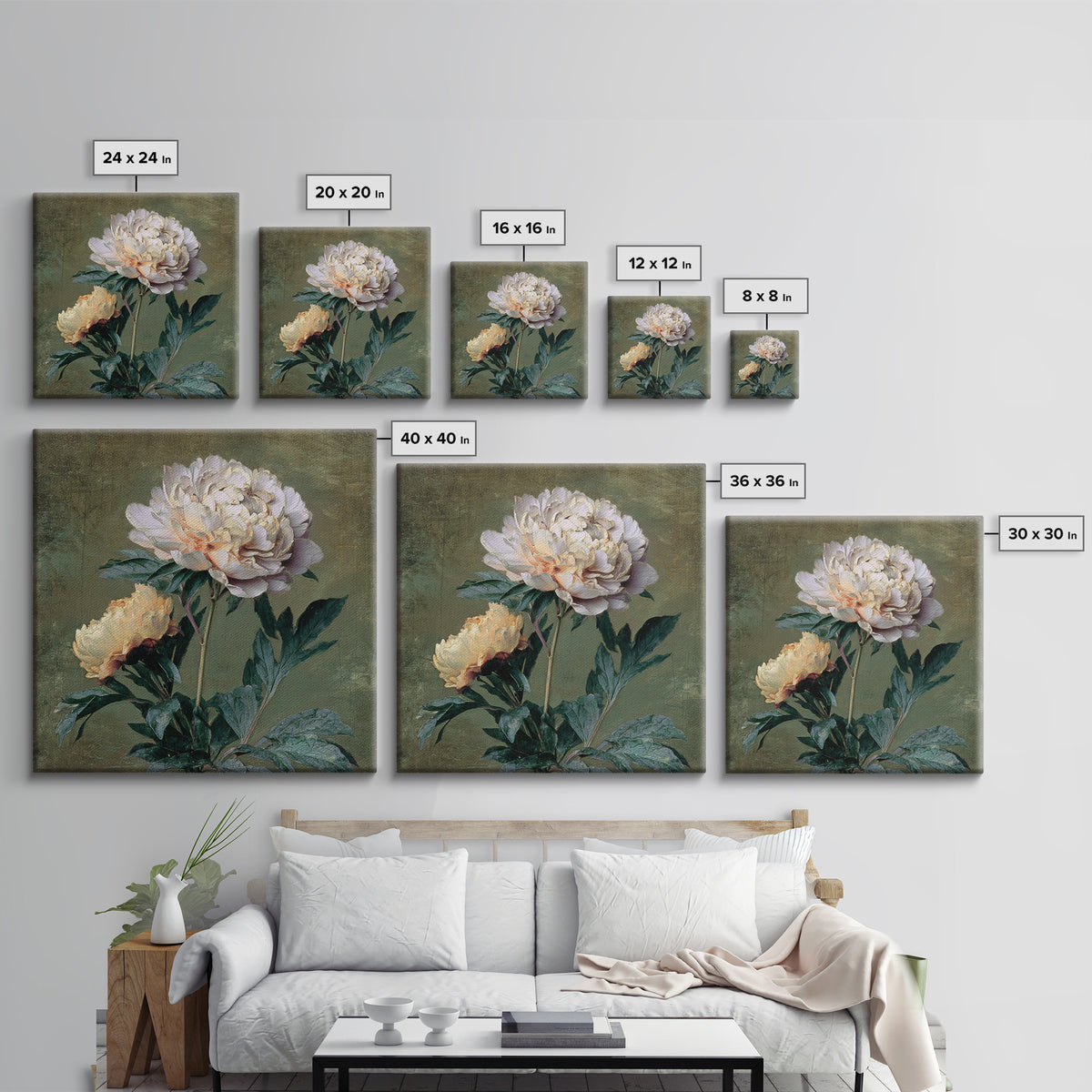 Neutral Peony Painting Framed Canvas Print, Guest Bedroom Art, Statement Artwork, Bedroom Decor, Fine Art, Guest, Wall Decor, GBA-1x1-33