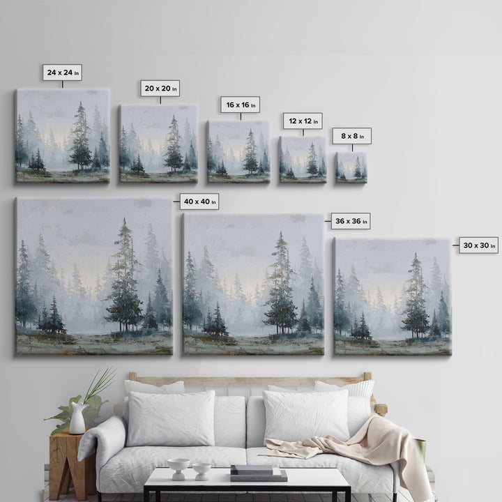 Monochrome Forest Silhouette Framed Canvas Print, Guest Bedroom Art, Bedroom Prints, Bedroom Decor, Guest, Minimalist Decor, GBA-1x1-37