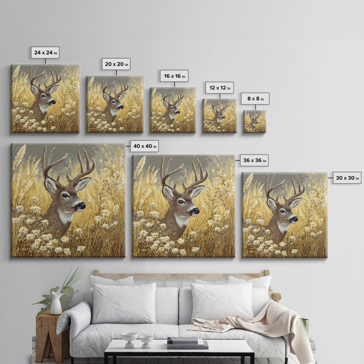 Sunlit Meadow with Delicate Flowers Framed Canvas Print, Guest Bedroom Art, Living Room Wall Art, Bedroom Decor, Guest, GBA-1x1-39