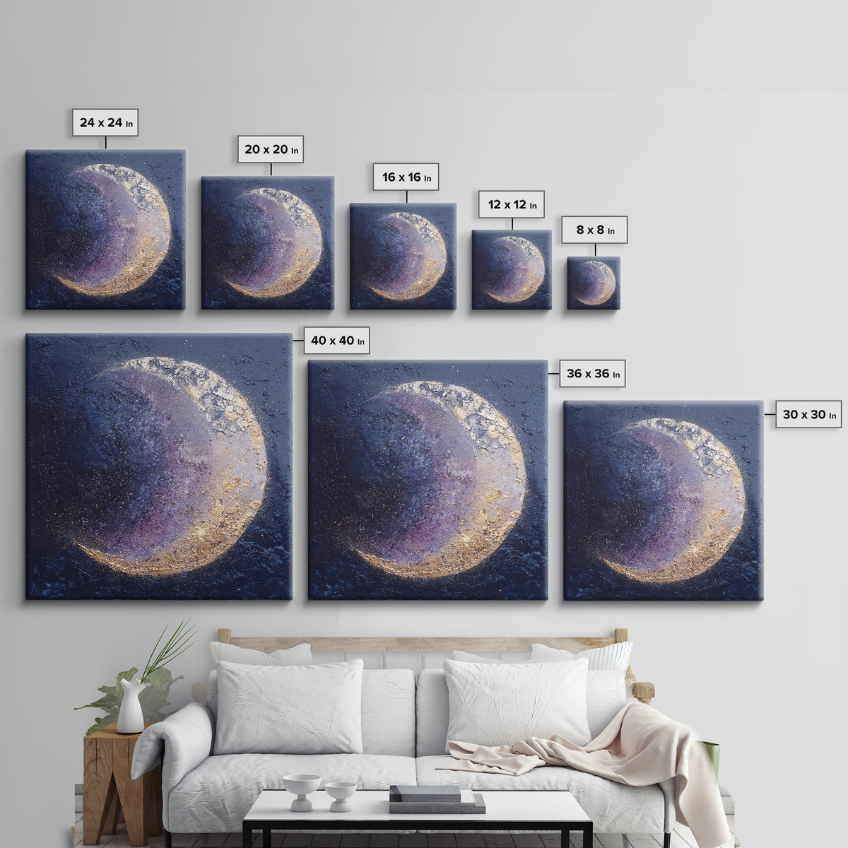 Minimal Moon and Stars Composition Framed Canvas Print, Guest Bedroom Art, Art Print, Bedroom Decor, Fine Art, Guest, GBA-1x1-40