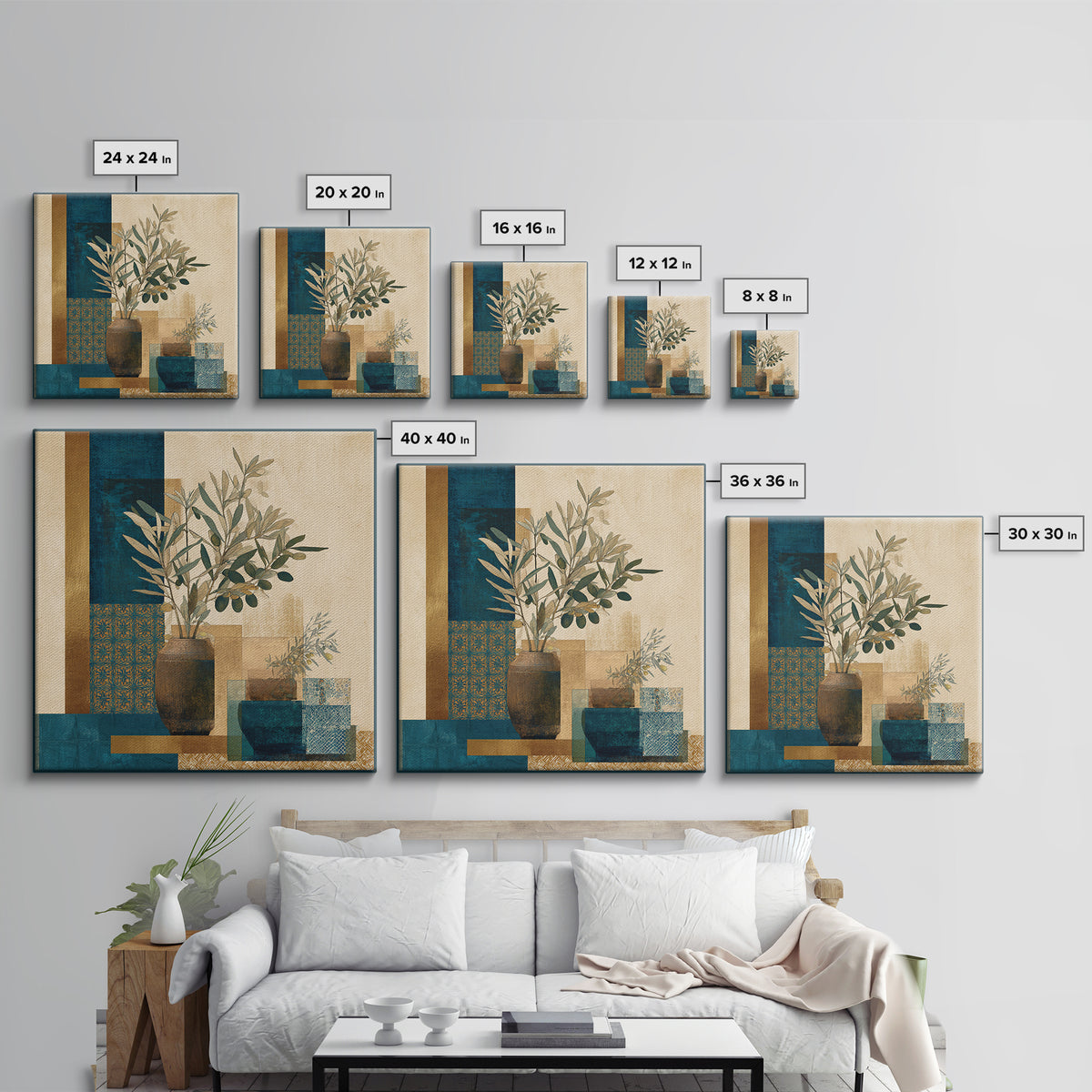 Olive Branch Still Life Framed Canvas Print, Guest Bedroom Art, Gallery Decor, Bedroom Decor, Oil Painting, Guest, GBA-1x1-41