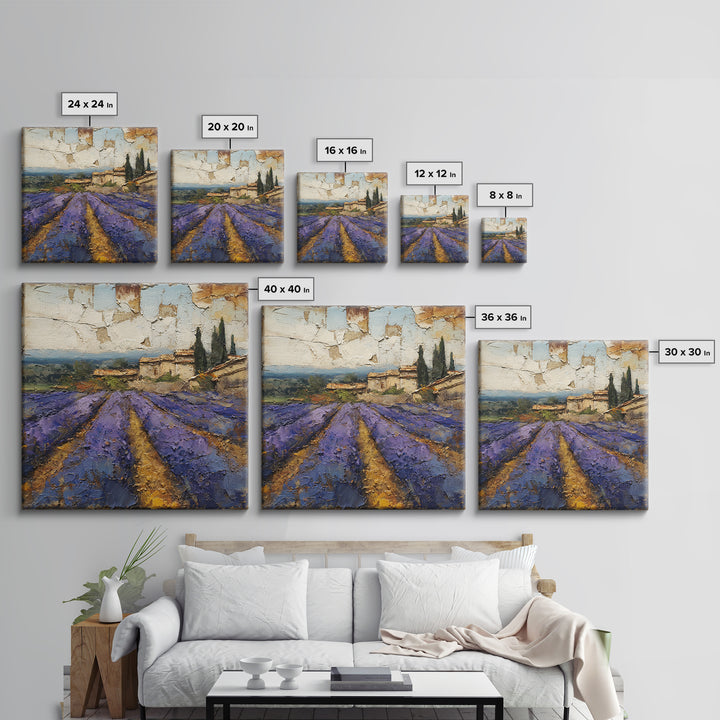 Lavender Field under Pale Sky Framed Canvas Print, Guest Bedroom Art, Bedroom Wall Art, Bedroom Decor, Oil Painting, Guest, GBA-1x1-43