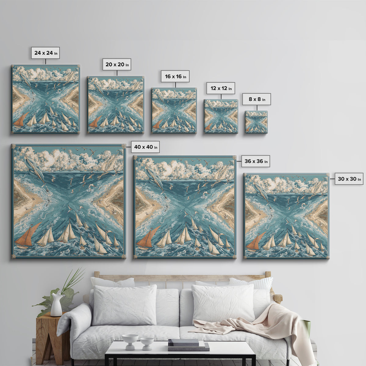 Coastal Dunes in Pale Blue and Sand Canvas Print, Guest Bedroom Art, Farmhouse Wall Art, Bedroom Decor, Fine Art, Guest, GBA-1x1-5
