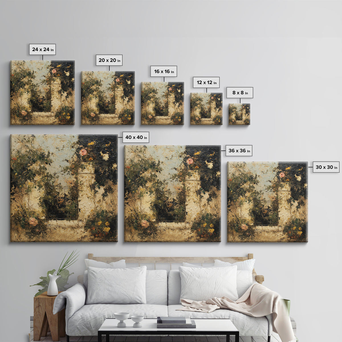 Sunlit Meadow with Delicate Flowers Framed Canvas Print, Guest Bedroom Art, Bedroom Prints, Bedroom Decor, Oil Painting, Guest, GBA-1x1-63