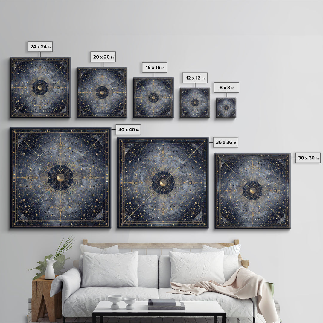 Minimal Moon and Stars Composition Framed Canvas Print, Guest Bedroom Art, Set of 3 Wall Art, Bedroom Decor, Fine Art, Guest, GBA-1x1-64