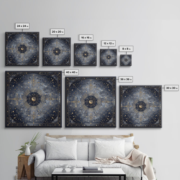 Minimal Moon and Stars Composition Framed Canvas Print, Guest Bedroom Art, Set of 3 Wall Art, Bedroom Decor, Fine Art, Guest, GBA-1x1-64