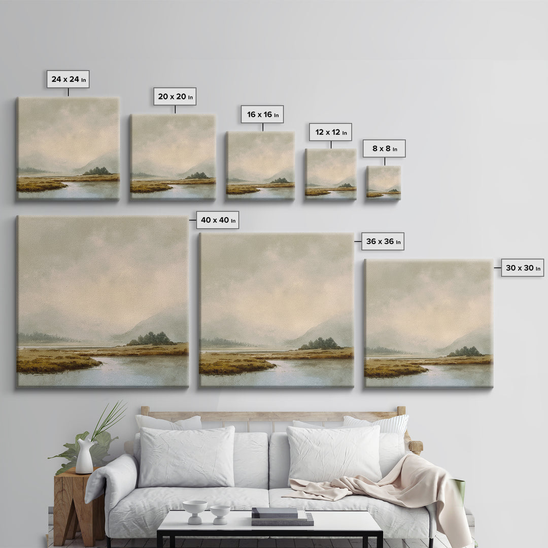 Soft Mountain Horizon Framed Canvas Print, Guest Bedroom Art, Bedroom Decor, Oil Painting, Guest, Above Bed Decor, GBA-1x1-7