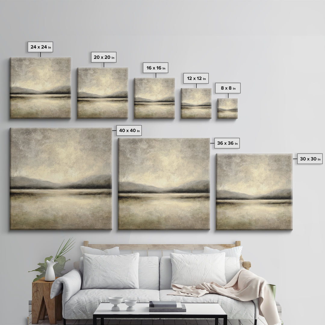 Gentle Rain over Distant Hills Framed Canvas Print, Guest Bedroom Art, Minimalist Wall Art, Bedroom Decor, Abstract Art, Guest, GBA-1x1-72
