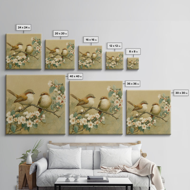 Small Bird Pair on Flowering Branch Canvas Print, Guest Bedroom Art, Funky Wall Art, Bedroom Decor, Watercolor Art, Guest, GBA-1x1-76